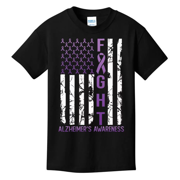 Alzheimers Awareness Month June USA Flag Ribbon Purple Kids T-Shirt