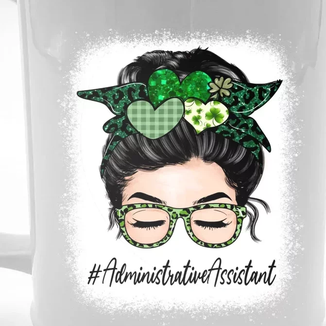 Administrative Assistant Messy Bun St Patricks Day Shamrock Great Gift Front & Back Beer Stein