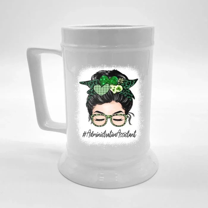 Administrative Assistant Messy Bun St Patricks Day Shamrock Great Gift Front & Back Beer Stein