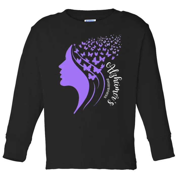 Alzheimer's Awareness Month Lady Butterflies Toddler Long Sleeve Shirt