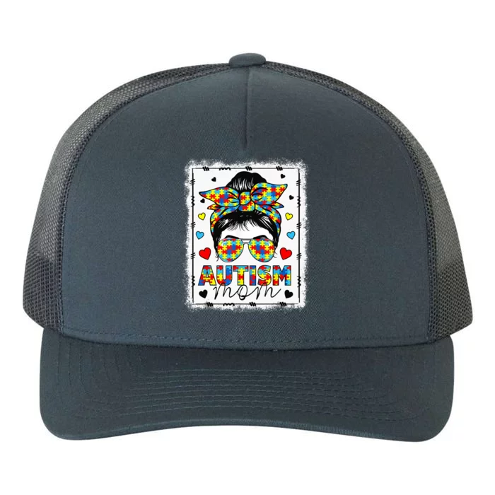 Autism Awareness Mom Life Messy Bun Bleached Mother’s Day Yupoong Adult 5-Panel Trucker Hat