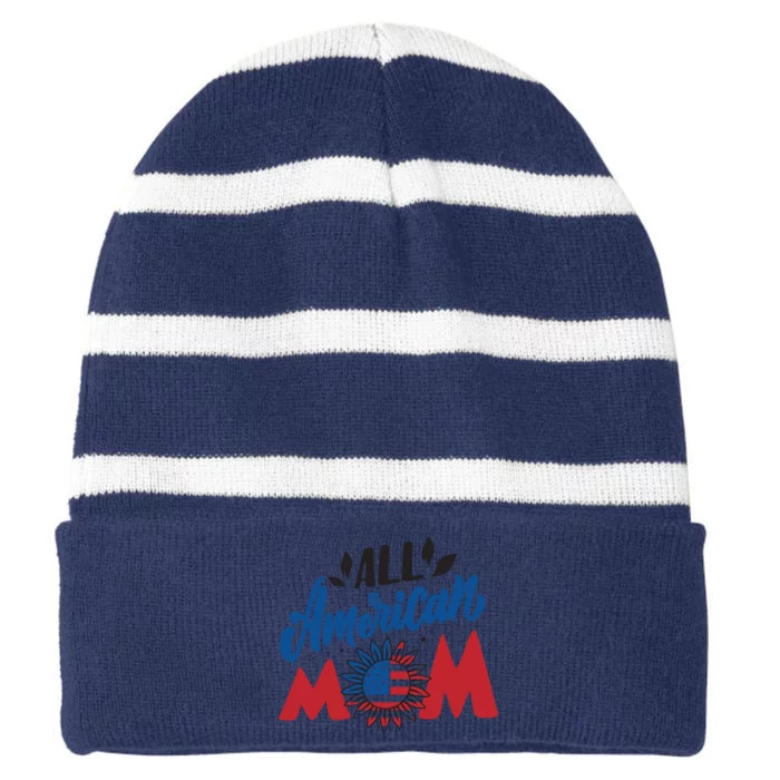 All American Mom | 4th Of July Family Outfits Striped Beanie with Solid Band