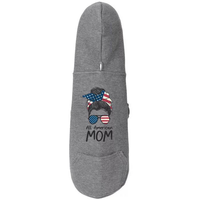 All American Mom 4th Of July Mothers Day Messy Bun Doggie 3-End Fleece Hoodie