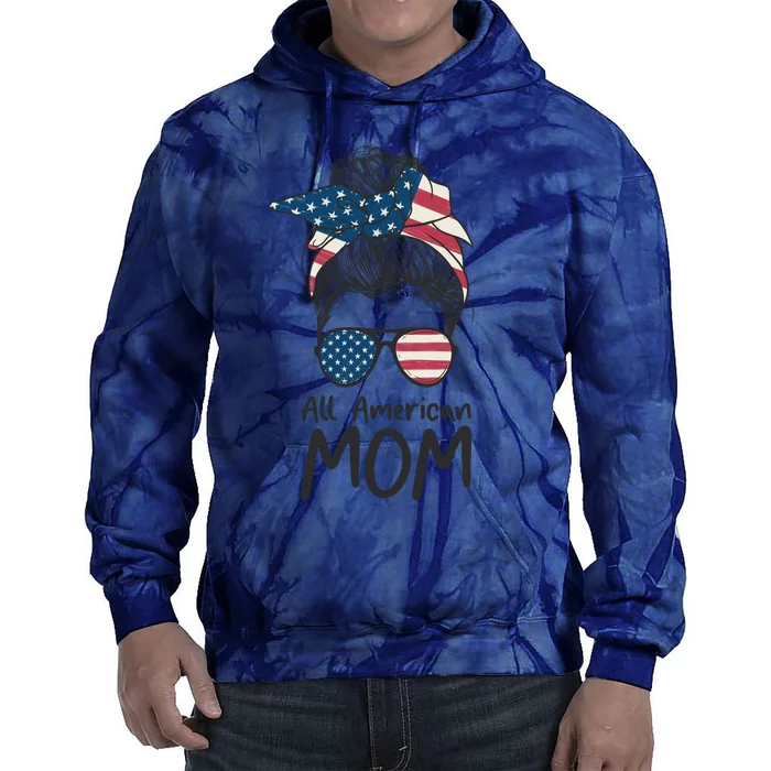 All American Mom 4th Of July Mothers Day Messy Bun Tie Dye Hoodie