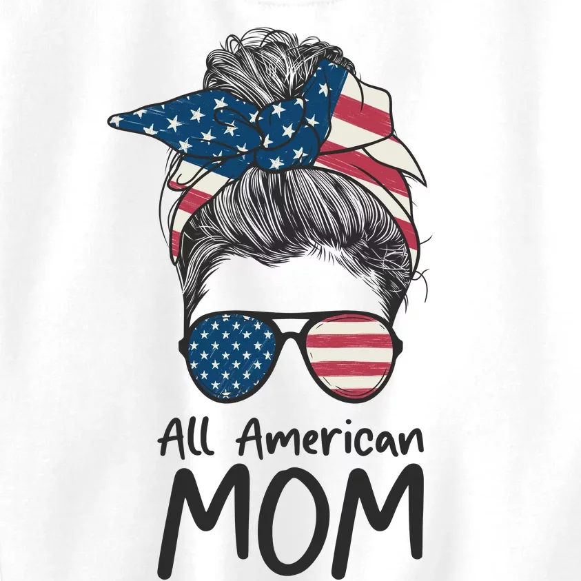 All American Mom 4th Of July Mothers Day Messy Bun Kids Sweatshirt