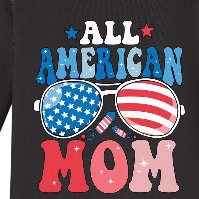 All American Mom Sunglasses 4th of July Family Matching Baby Long Sleeve Bodysuit