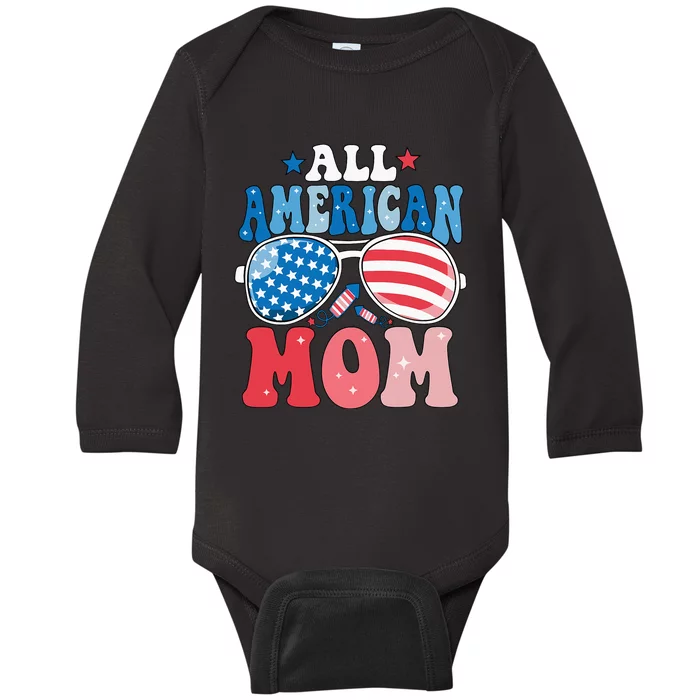 All American Mom Sunglasses 4th of July Family Matching Baby Long Sleeve Bodysuit