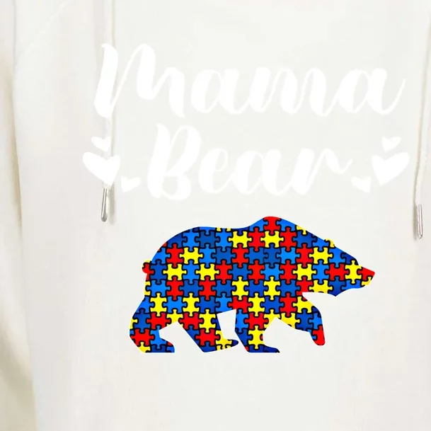 Autism Awareness Mama Bear Puzzle Piece Autistic Mom Gift Cool Gift Womens Funnel Neck Pullover Hood