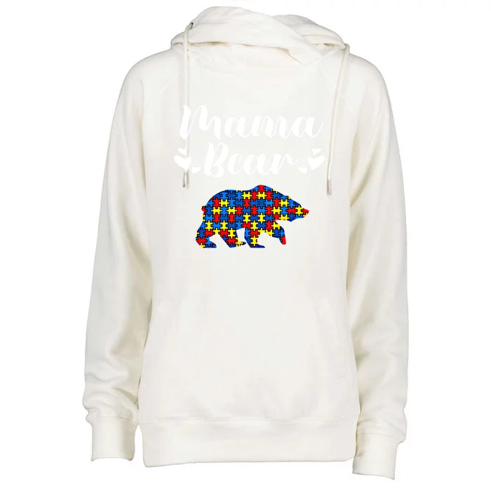 Autism Awareness Mama Bear Puzzle Piece Autistic Mom Gift Cool Gift Womens Funnel Neck Pullover Hood