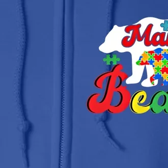 Autism Awareness Mama Bear Support Autistic Autism Mom Gift Full Zip Hoodie