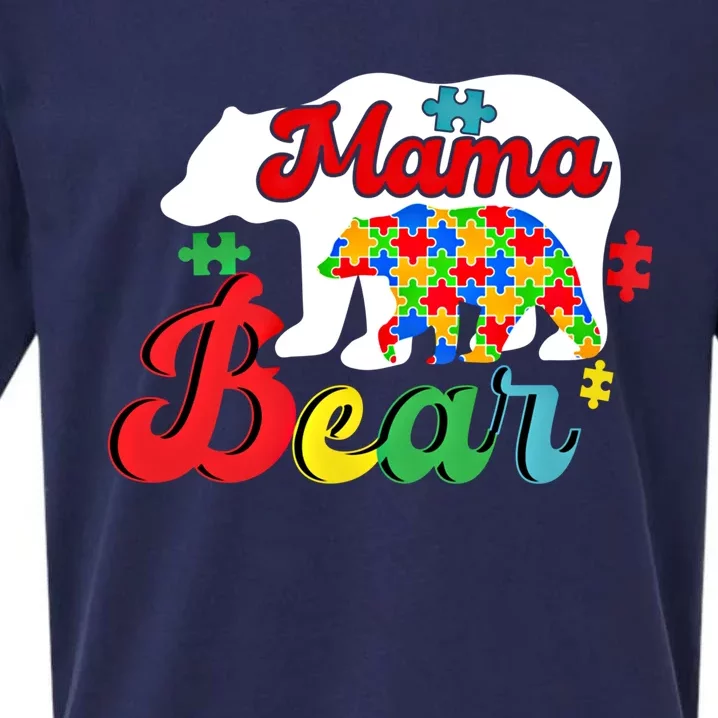 Autism Awareness Mama Bear Support Autistic Autism Mom Gift Sueded Cloud Jersey T-Shirt