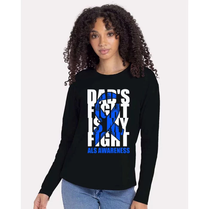 ALS Awareness Month Blue Ribbon Dads Fight May Support Womens Cotton Relaxed Long Sleeve T-Shirt