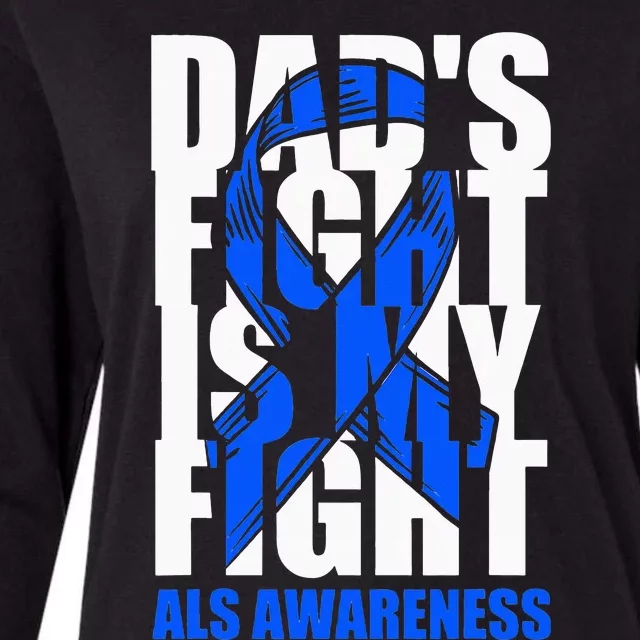 ALS Awareness Month Blue Ribbon Dads Fight May Support Womens Cotton Relaxed Long Sleeve T-Shirt