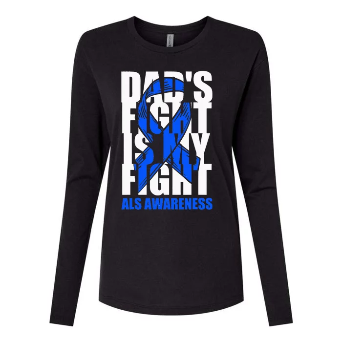 ALS Awareness Month Blue Ribbon Dads Fight May Support Womens Cotton Relaxed Long Sleeve T-Shirt