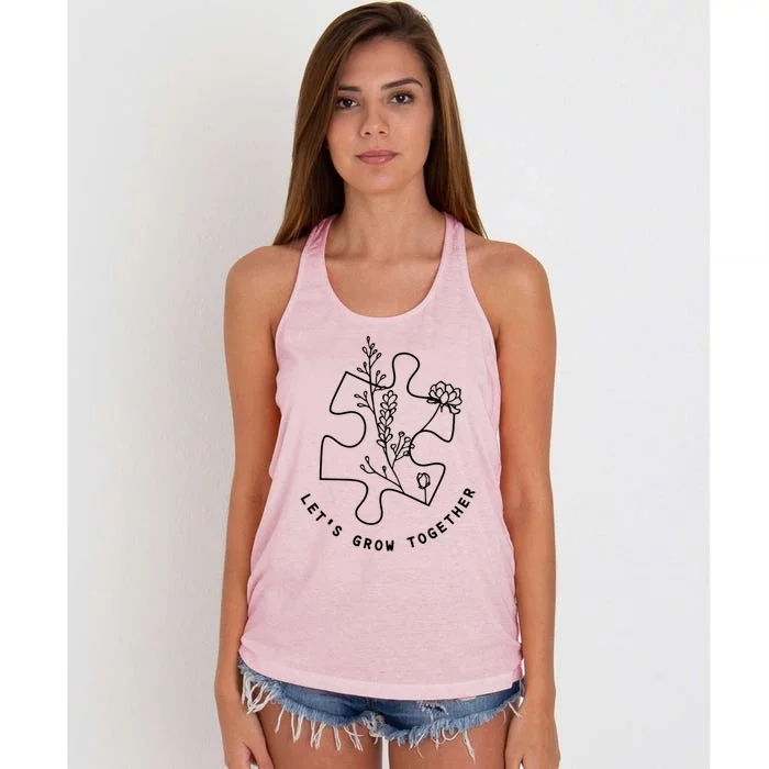 Autism Awareness Month Let's Grow Together Great Gift Women's Knotted Racerback Tank