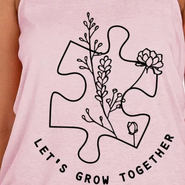 Autism Awareness Month Let's Grow Together Great Gift Women's Knotted Racerback Tank