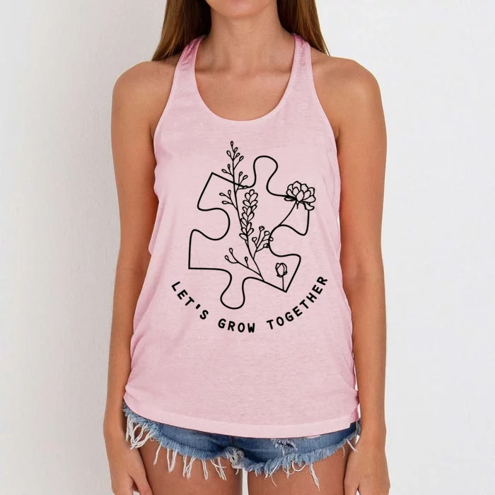 Autism Awareness Month Let's Grow Together Great Gift Women's Knotted Racerback Tank