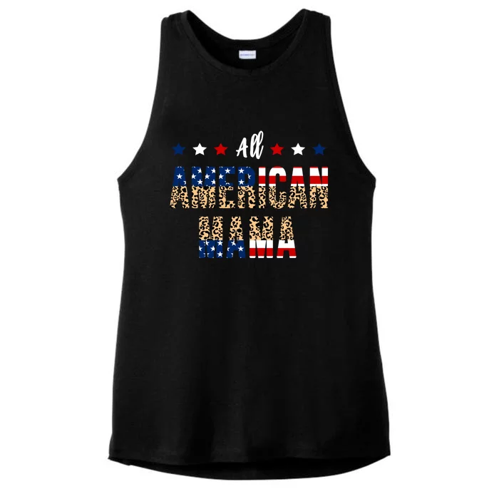 All American Mama 4th Of July Leopard Fourth Of July Mom Usa Gift Ladies Tri-Blend Wicking Tank