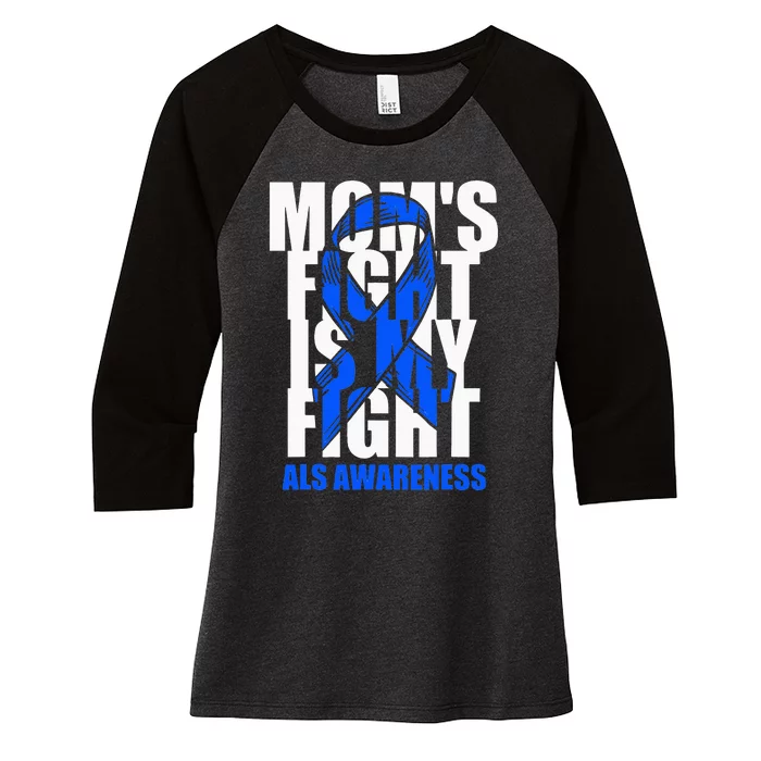 ALS Awareness Month Blue Ribbon Moms Fight May Support Women's Tri-Blend 3/4-Sleeve Raglan Shirt