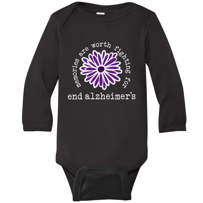 Alzheimers Awareness Memories Are Worth Fighting For Flower Baby Long Sleeve Bodysuit