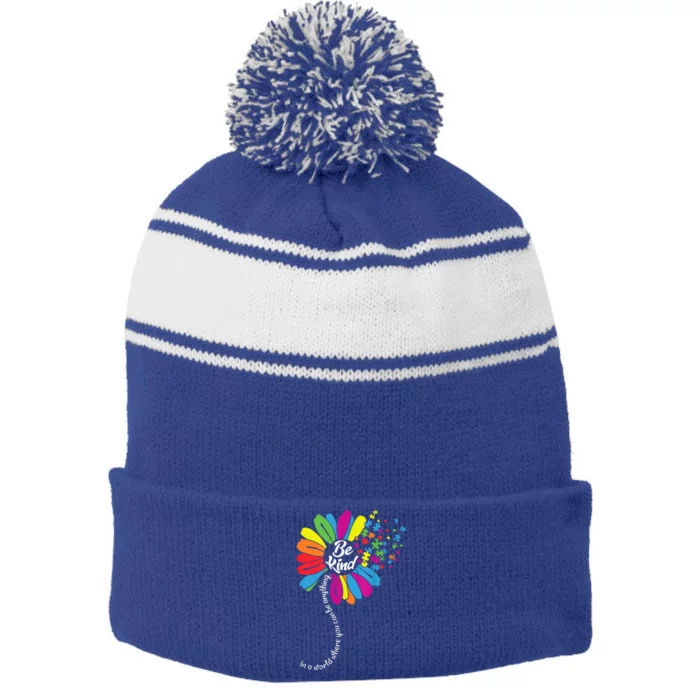 Autism Awareness Mom Acceptance Sunflower Be Kind Great Gift Stripe Pom Pom Beanie