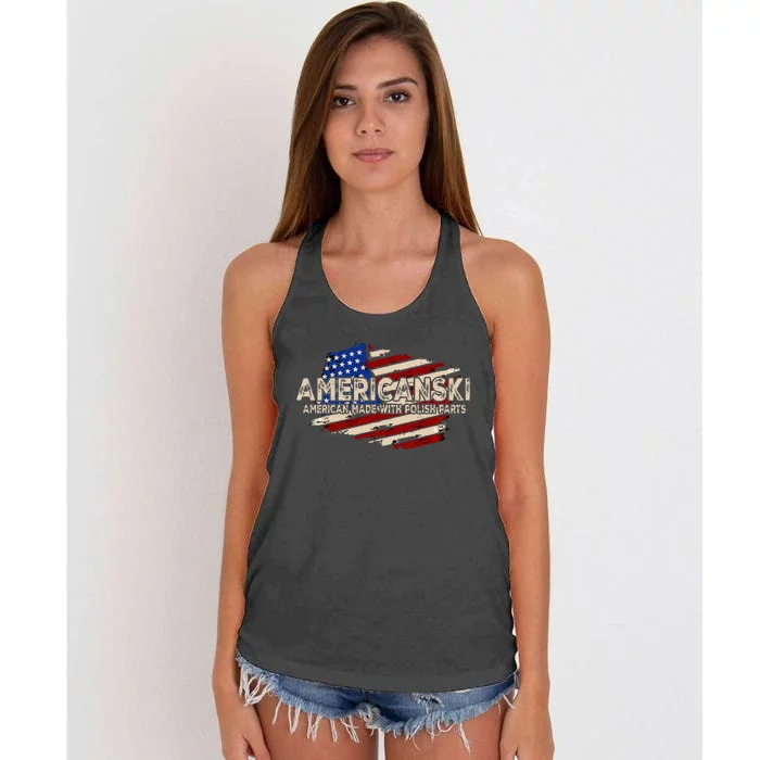 Americanski American Made With Polish Parts USA Flag Women's Knotted Racerback Tank