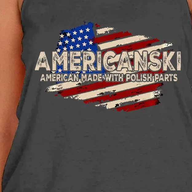 Americanski American Made With Polish Parts USA Flag Women's Knotted Racerback Tank