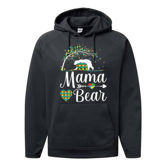 Autism Awareness Mama and Bear Support Autistic Autism Mom Performance Fleece Hoodie