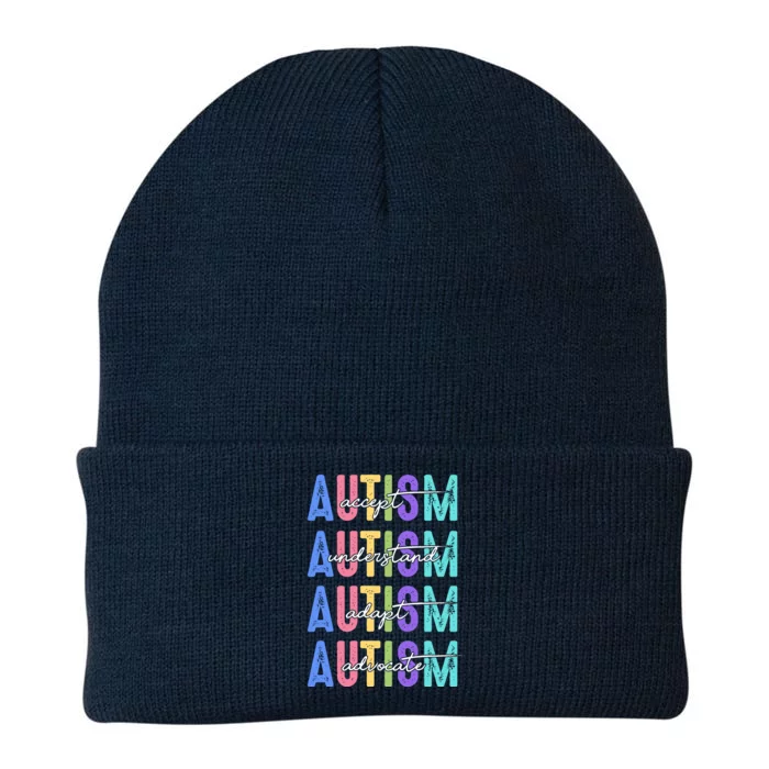 Autism Awareness Month Accept Understand Adapt Advocate Knit Cap Winter Beanie