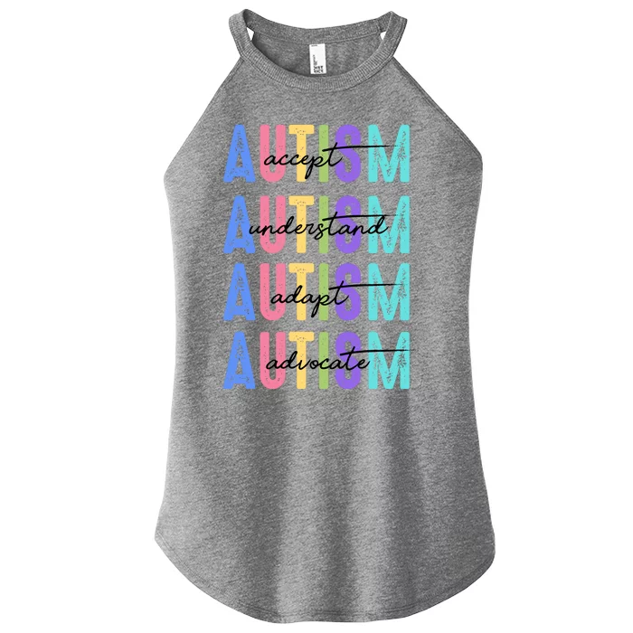 Autism Awareness Month Accept Understand Adapt Advocate Women’s Perfect Tri Rocker Tank