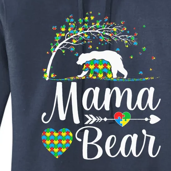 Autism Awareness Mama And Bear Support Autistic Autism Mom Women's Pullover Hoodie