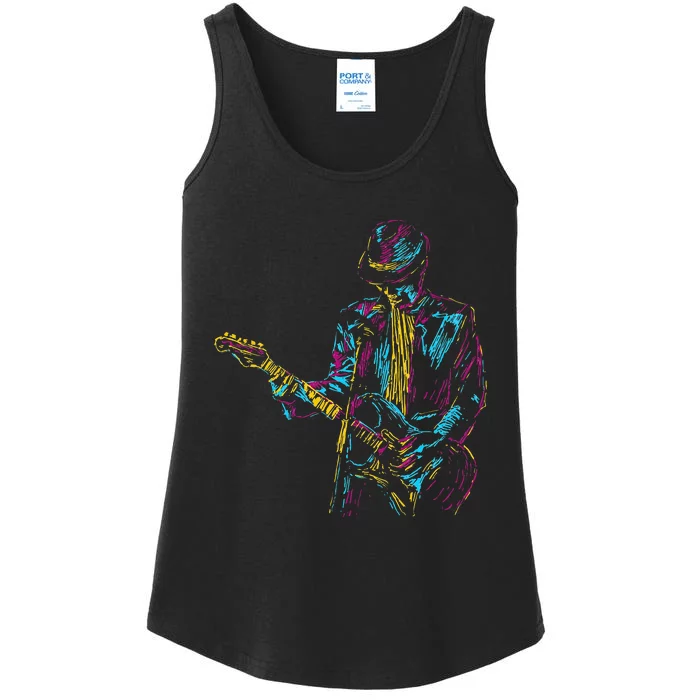 Abstract Art Musician Music Band Bass Player Ladies Essential Tank