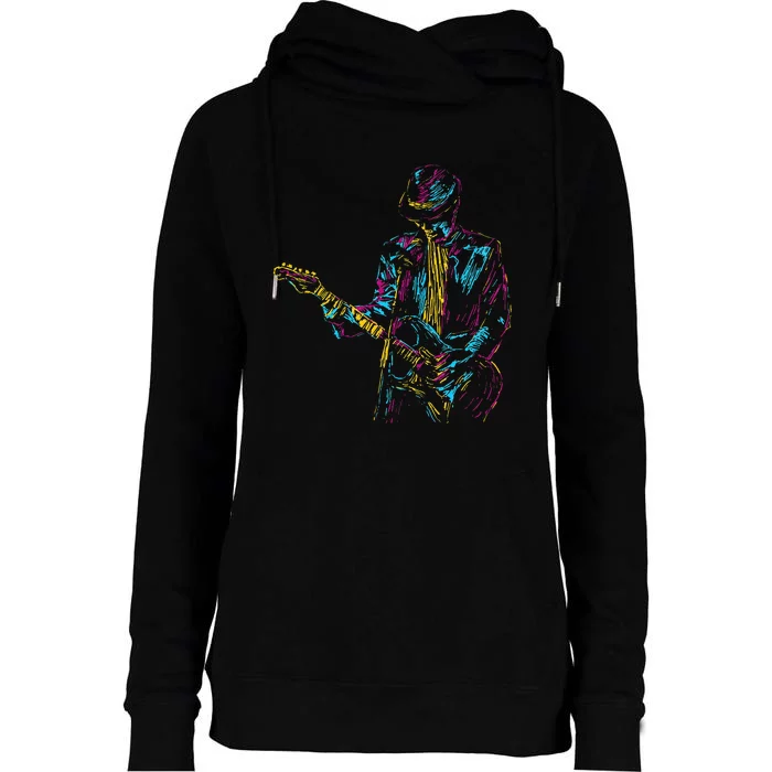 Abstract Art Musician Music Band Bass Player Womens Funnel Neck Pullover Hood