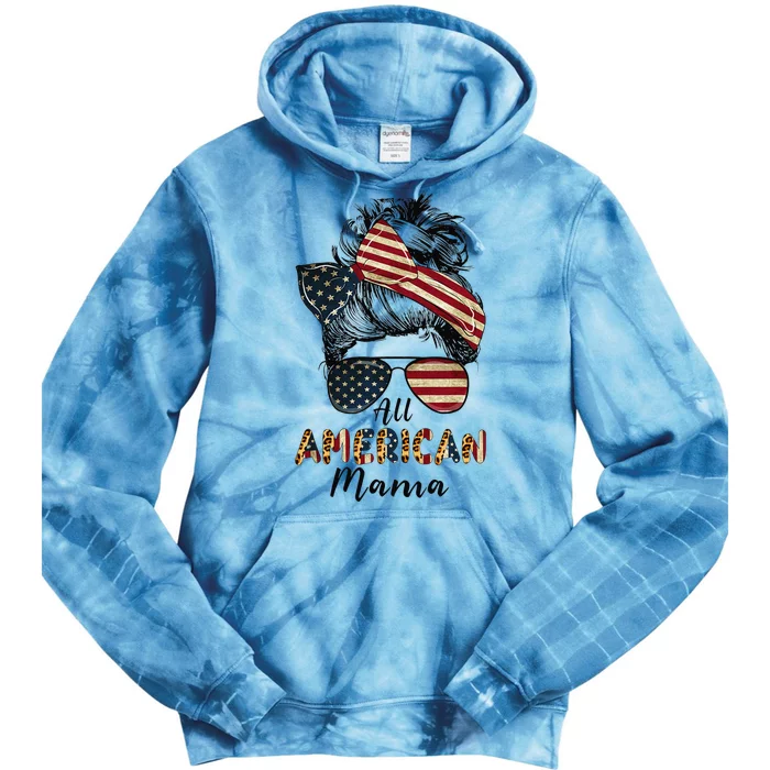 All American Mama Messy Bun Matching Family 4th Of July Mom Tie Dye Hoodie