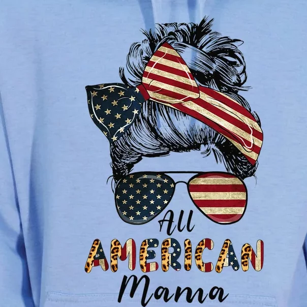 All American Mama Messy Bun Matching Family 4th Of July Mom Unisex Surf Hoodie