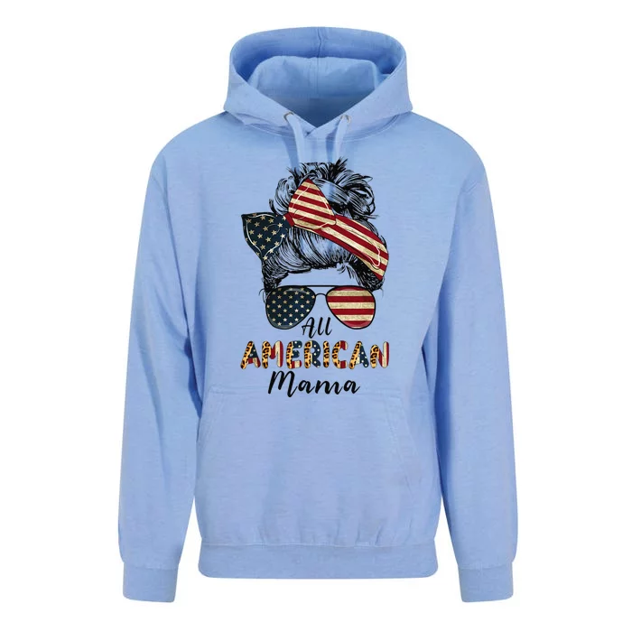 All American Mama Messy Bun Matching Family 4th Of July Mom Unisex Surf Hoodie