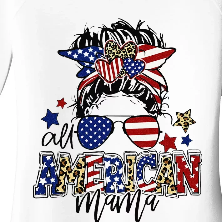 All American Mama Messy Bun Patriotic 4th Of July Women's Perfect Tri Tunic Long Sleeve Shirt