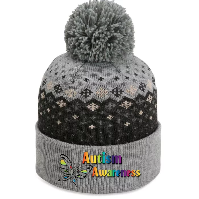 Autism Awareness Month Minimalist Butterfly The Baniff Cuffed Pom Beanie