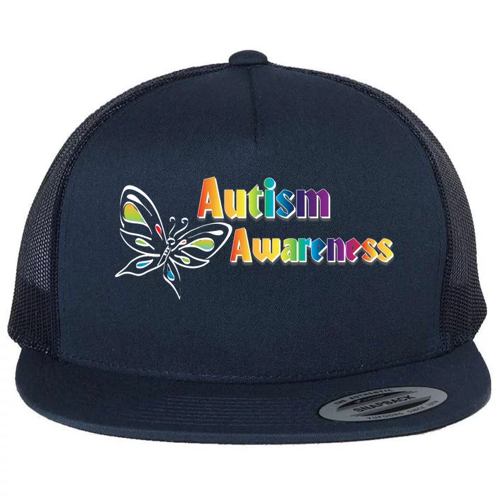 Autism Awareness Month Minimalist Butterfly Flat Bill Trucker Hat