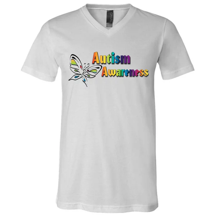 Autism Awareness Month Minimalist Butterfly V-Neck T-Shirt