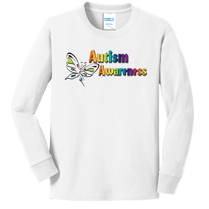 Autism Awareness Month Minimalist Butterfly Kids Long Sleeve Shirt