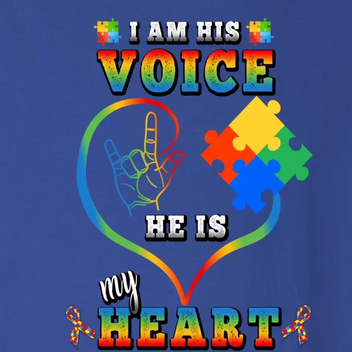 Autism Awareness Mom Gift I Am His Voice He Is My Heart Gift Toddler Long Sleeve Shirt