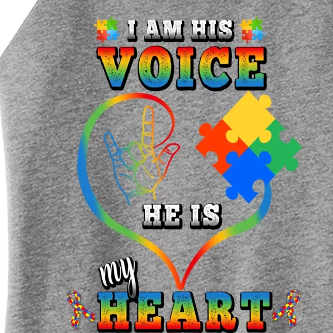 Autism Awareness Mom Gift I Am His Voice He Is My Heart Gift Women’s Perfect Tri Rocker Tank