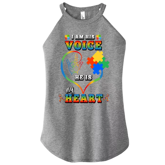 Autism Awareness Mom Gift I Am His Voice He Is My Heart Gift Women’s Perfect Tri Rocker Tank