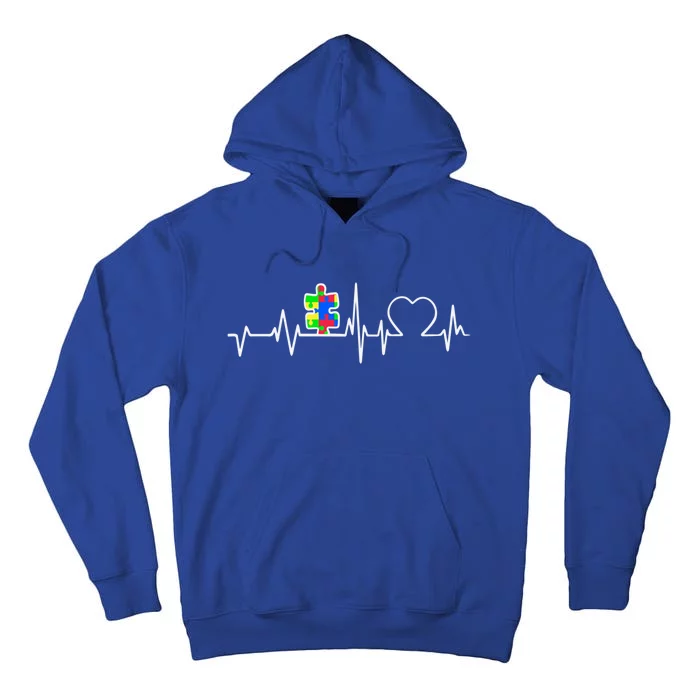 Autism Awareness Month Autism Puzzle Piece On Heartbeat Line Gift Tall Hoodie