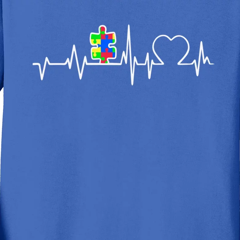 Autism Awareness Month Autism Puzzle Piece On Heartbeat Line Gift Kids Long Sleeve Shirt