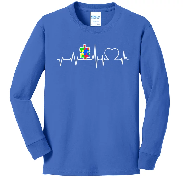 Autism Awareness Month Autism Puzzle Piece On Heartbeat Line Gift Kids Long Sleeve Shirt