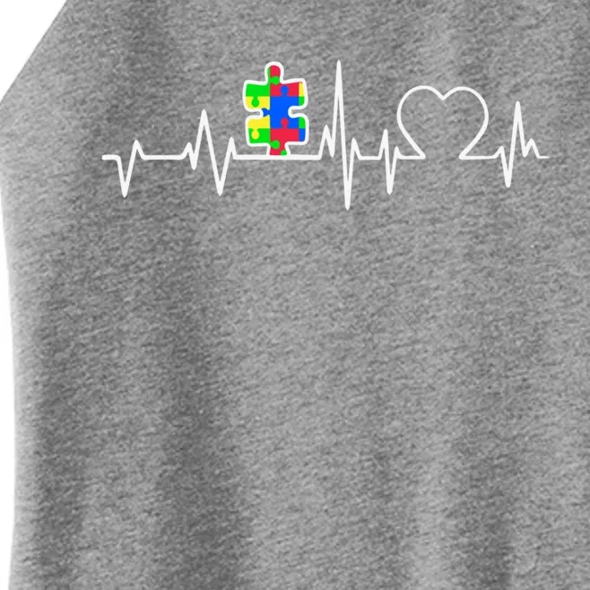 Autism Awareness Month Autism Puzzle Piece On Heartbeat Line Gift Women’s Perfect Tri Rocker Tank