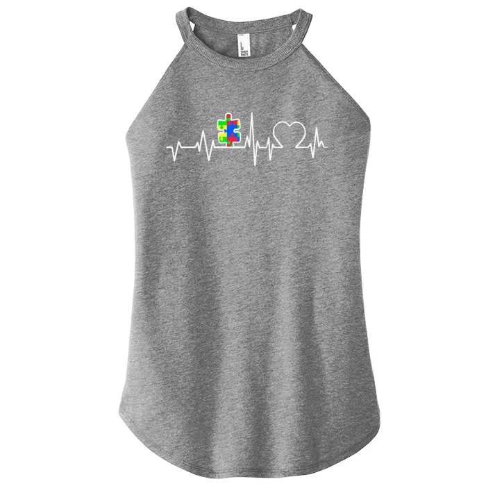 Autism Awareness Month Autism Puzzle Piece On Heartbeat Line Gift Women’s Perfect Tri Rocker Tank