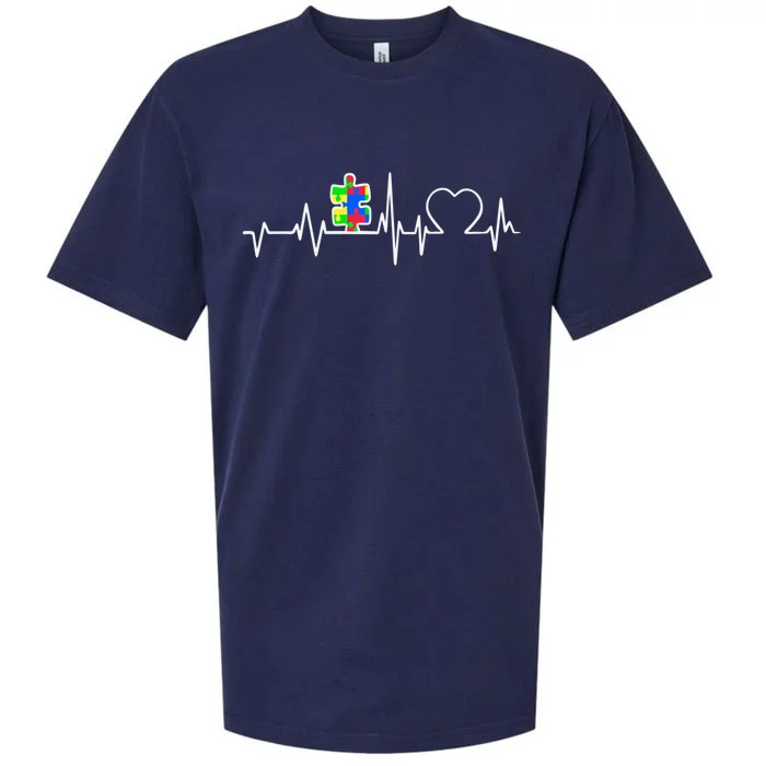 Autism Awareness Month Autism Puzzle Piece On Heartbeat Line Gift Sueded Cloud Jersey T-Shirt